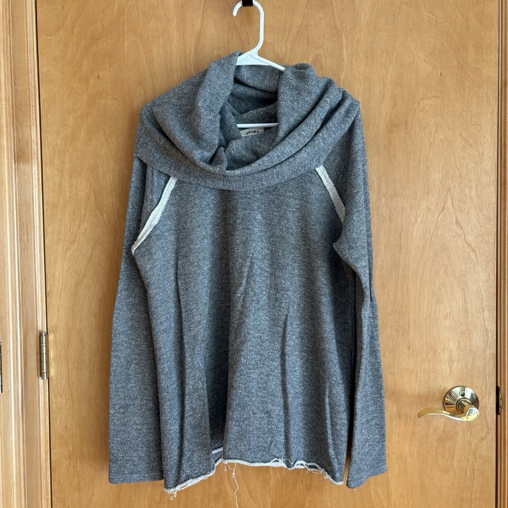 Adora Terry Cotton Cowl Neck Gray Pullover Long Sleeve Sweater Womens XL